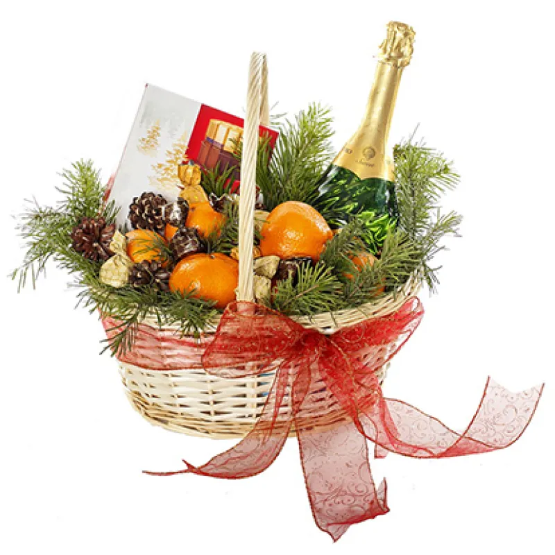 Корзина Новогодняя с Шампанским и конфетами, доставка Арск